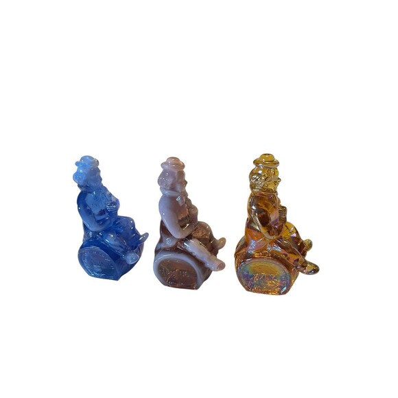 Mosser Slag Glass Clowns Set Of 3 Rufus, Von & Xxey 1980s - Picture 3 of 8